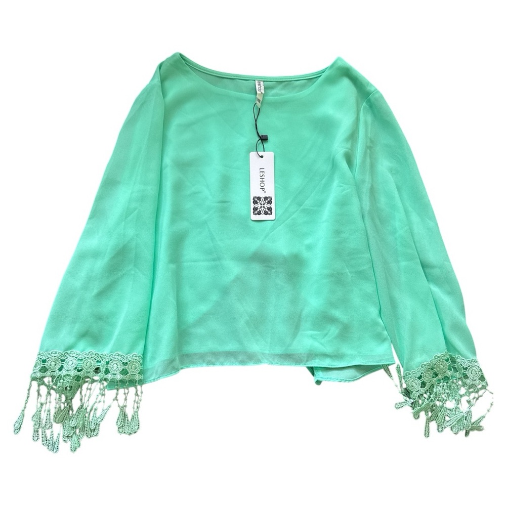 LESHOP size M mint green chiffon blouse NWT VS0010